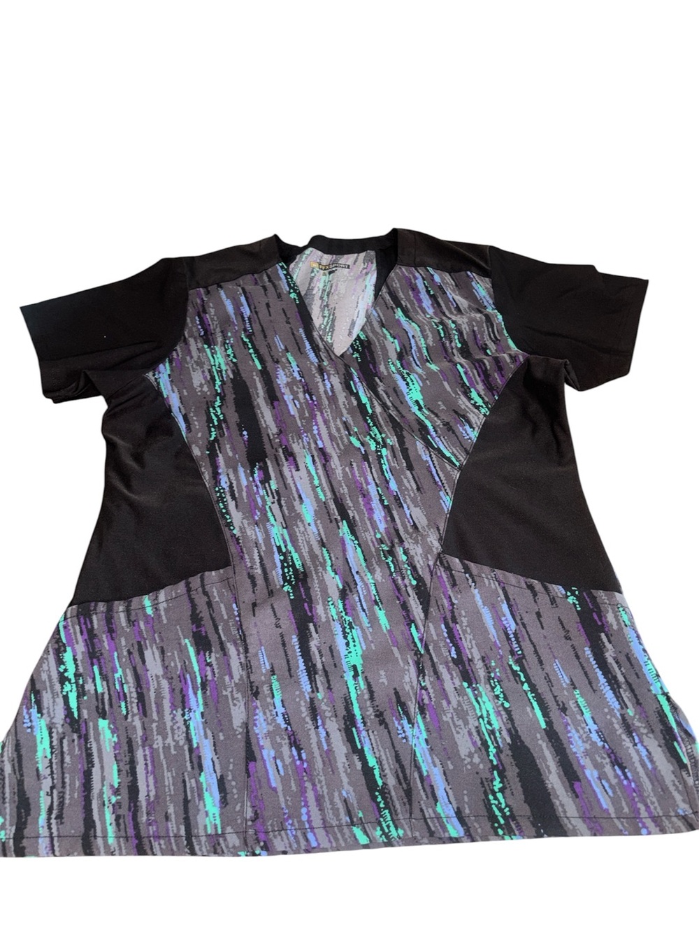 Black Multicolor Patterned V-Neck Women’s scrubs